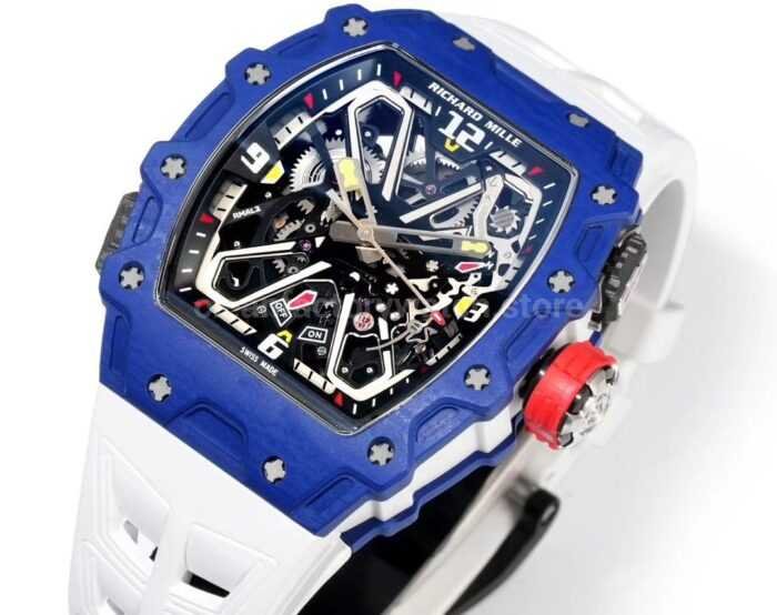 RM Factory Richard Mille RM35-03 Blue Carbon White Rubber Strap Black Skeletonized Dial - Image 3
