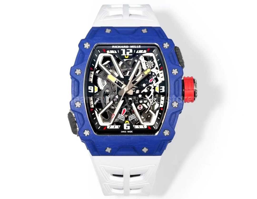RM Factory Richard Mille RM35-03 Blue Carbon White Rubber Strap Black Skeletonized Dial