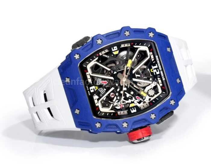 RM Factory Richard Mille RM35-03 Blue Carbon White Rubber Strap Black Skeletonized Dial - Image 5