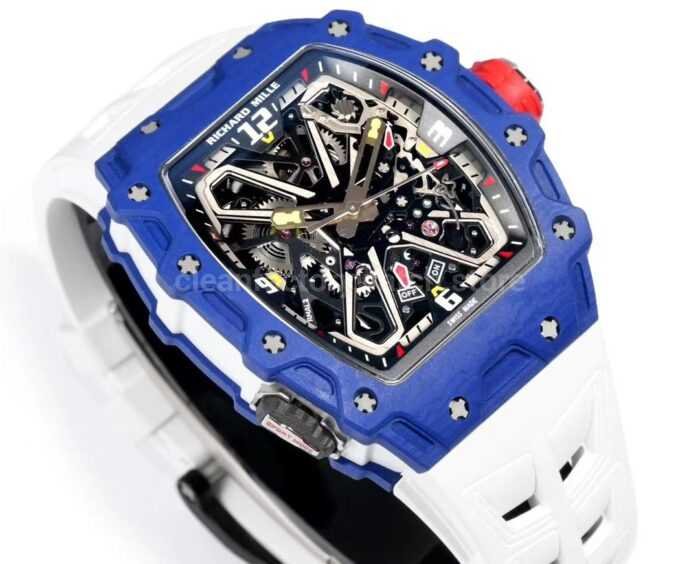 RM Factory Richard Mille RM35-03 Blue Carbon White Rubber Strap Black Skeletonized Dial - Image 2