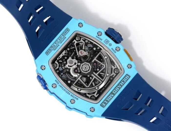 RM Factory Richard Mille RM35-03 Fiber Light Carbon Blue Rubber Strap Black Skeletonized Dial - Image 8