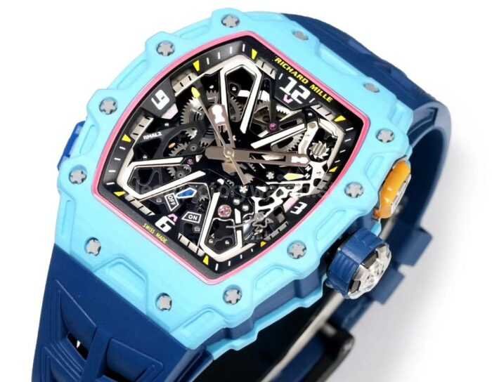 RM Factory Richard Mille RM35-03 Fiber Light Carbon Blue Rubber Strap Black Skeletonized Dial - Image 3