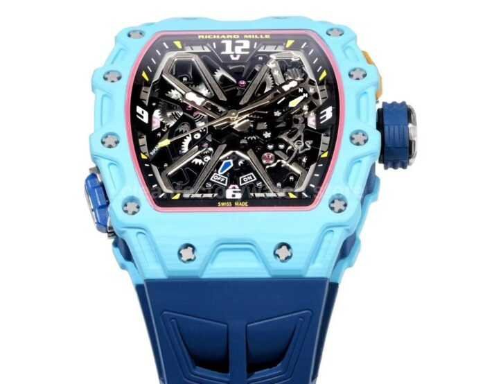 RM Factory Richard Mille RM35-03 Fiber Light Carbon Blue Rubber Strap Black Skeletonized Dial - Image 4