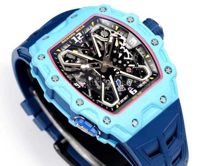 RM Factory Richard Mille RM35-03 Fiber Light Carbon Blue Rubber Strap Black Skeletonized Dial - Image 2