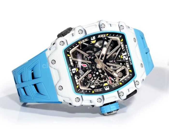 RM Factory Richard Mille RM35-03 White Carbon Fiber Light Blue Rubber Strap Black Skeletonized Dial - Image 5