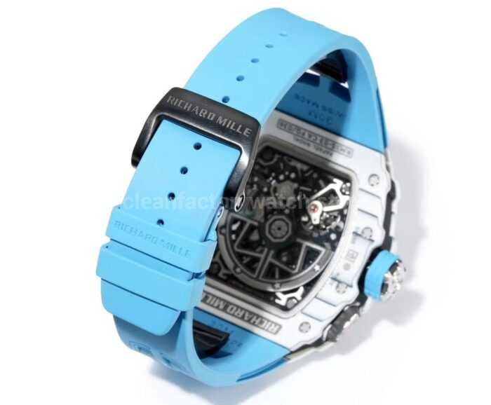 RM Factory Richard Mille RM35-03 White Carbon Fiber Light Blue Rubber Strap Black Skeletonized Dial - Image 9