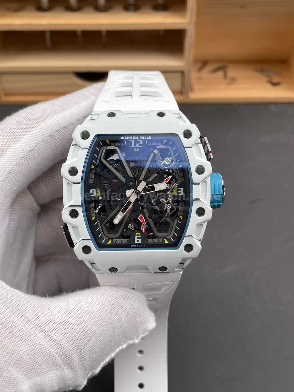 RM Factory Richard Mille RM35-03 White Carbon Fiber White Rubber Strap Black Skeletonized Dial
