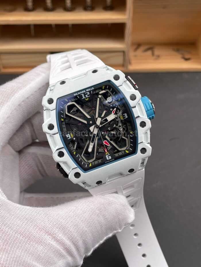 RM Factory Richard Mille RM35-03 White Carbon Fiber White Rubber Strap Black Skeletonized Dial - Image 2