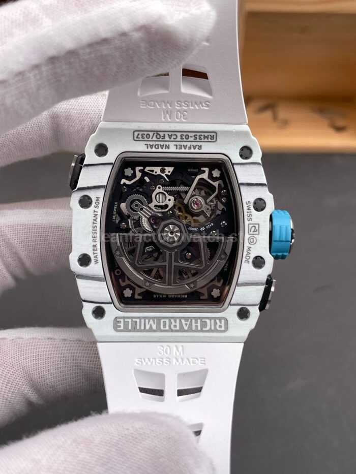 RM Factory Richard Mille RM35-03 White Carbon Fiber White Rubber Strap Black Skeletonized Dial - Image 6