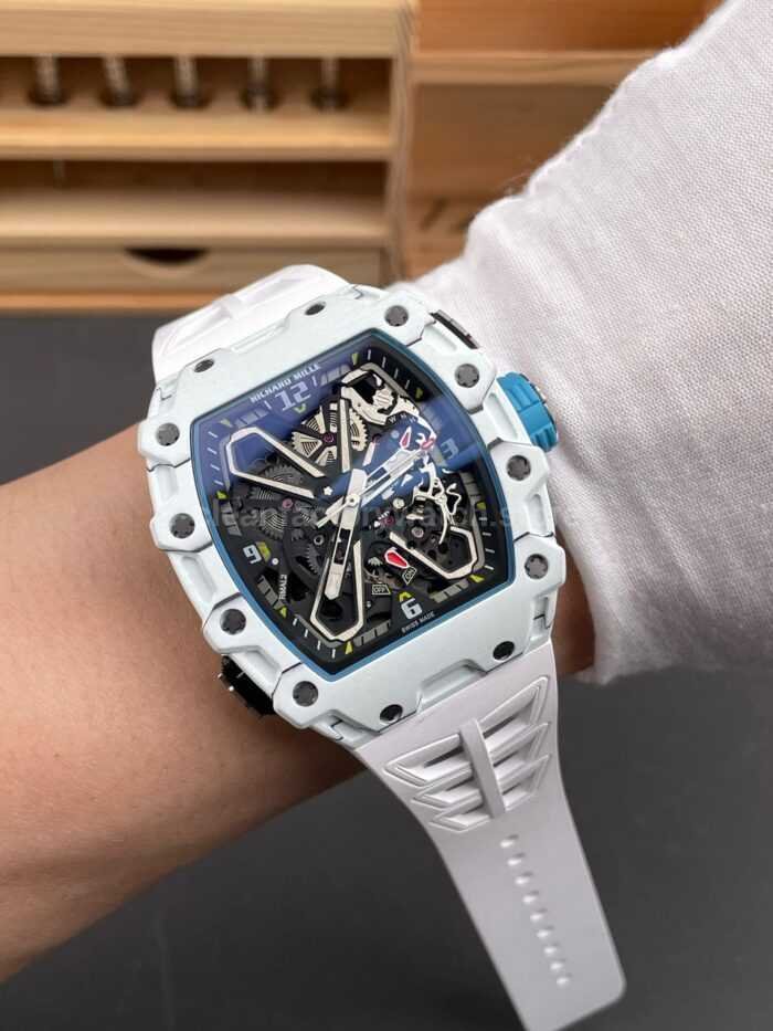 RM Factory Richard Mille RM35-03 White Carbon Fiber White Rubber Strap Black Skeletonized Dial - Image 9