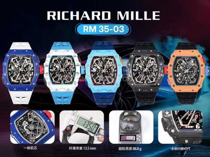RM Factory Richard Mille RM35-03 White Carbon Fiber White Rubber Strap Black Skeletonized Dial - Image 10