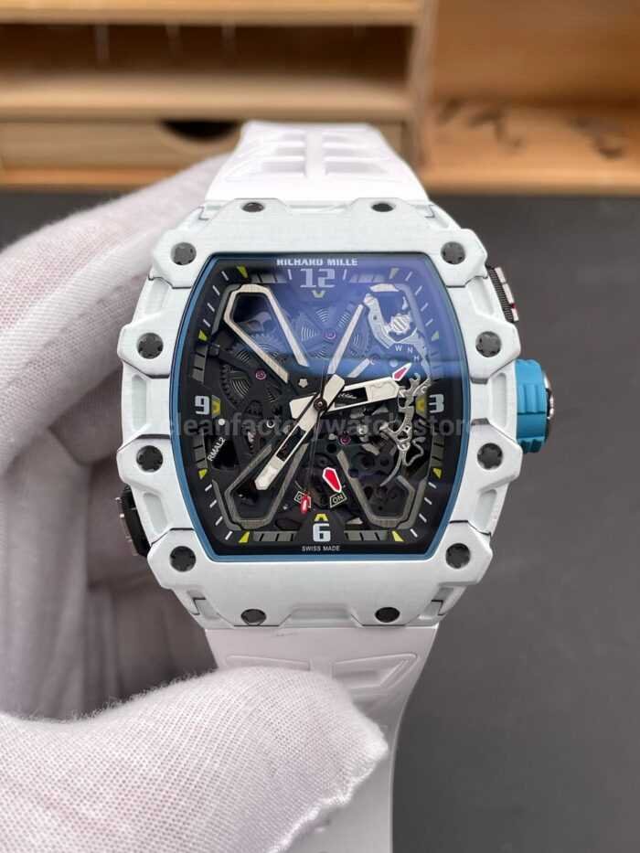 RM Factory Richard Mille RM35-03 White Carbon Fiber White Rubber Strap Black Skeletonized Dial - Image 3