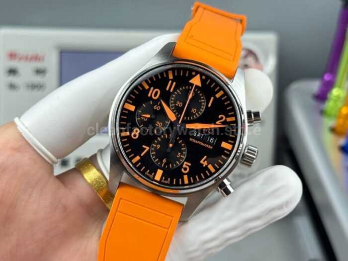 TWS Factory IWC Pilot Chronograph IW377730 41mm Orange Rubber Strap Orange Arabic Numerals Black Dial - Image 3