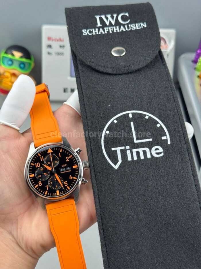 TWS Factory IWC Pilot Chronograph IW377730 41mm Orange Rubber Strap Orange Arabic Numerals Black Dial - Image 8