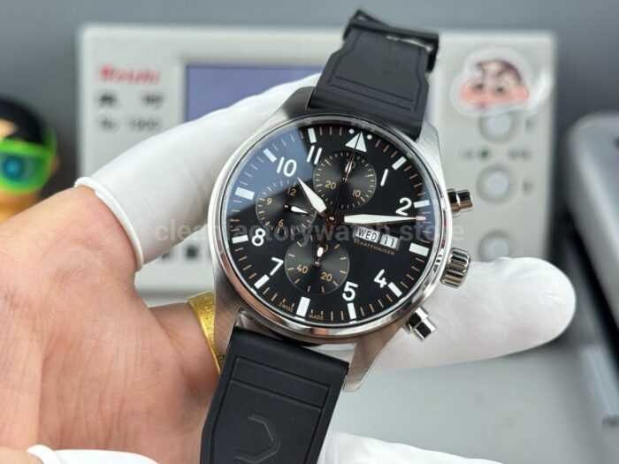 TWS Factory IWC Pilot Chronograph IW388111 41mm Rubber Strap Arabic Numerals Black Dial - Image 3