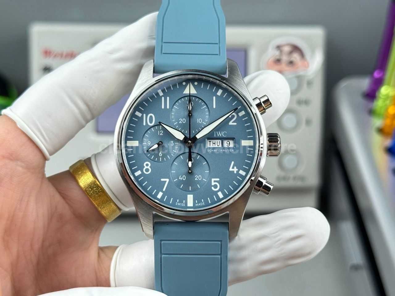 TWS Factory IWC Pilot Chronograph IW388117 41mm Light Blue Rubber Arabic Numerals Light Blue Dial