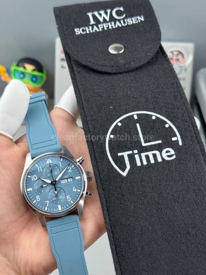 TWS Factory IWC Pilot Chronograph IW388117 41mm Light Blue Rubber Arabic Numerals Light Blue Dial - Image 8