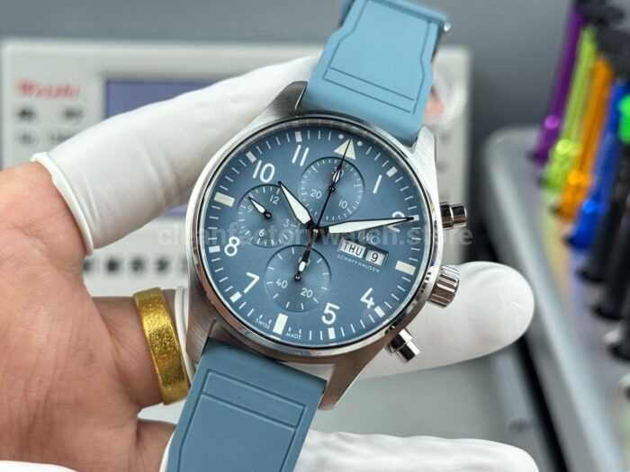 TWS Factory IWC Pilot Chronograph IW388117 41mm Light Blue Rubber Arabic Numerals Light Blue Dial - Image 3