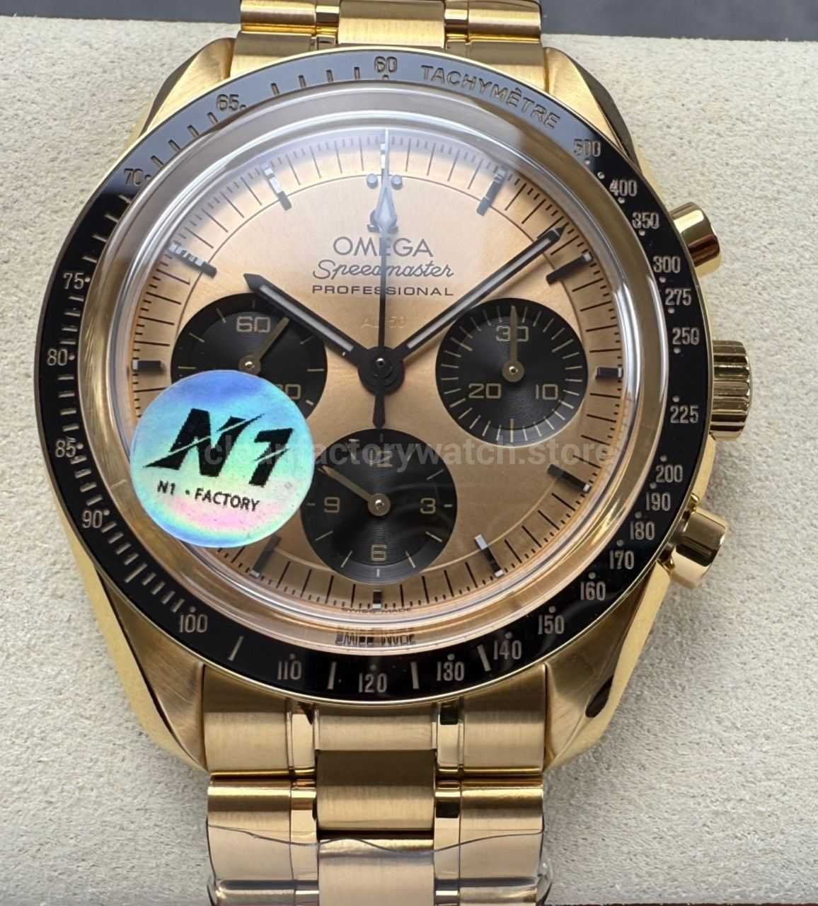 N1 Factory Omega Speedmaster Professional Moonwatch 310.23.42.50.99.001 Yellow Gold Pink Dial