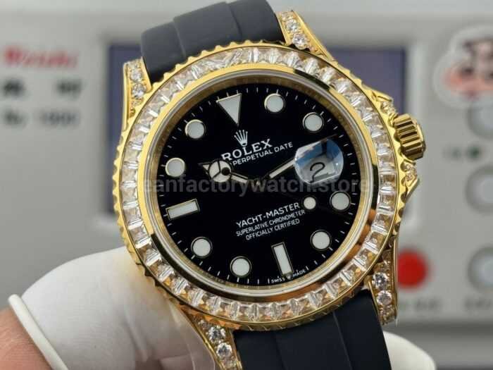 FH Factory Counterweight Rolex Yacht-Master 226668TBR 42mm Yellow Gold Oysterflex Diamond Bezel Black Dial - Image 4