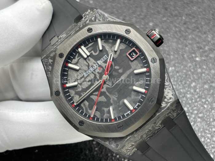 DIW Factory Audemars Piguet Royal Oak 15500 VOIDLINE 41mm Carbon Fiber Orange Line Rubber Strap Black Dial - Image 2