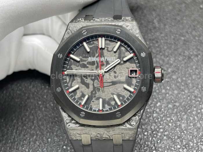 DIW Factory Audemars Piguet Royal Oak 15500 VOIDLINE 41mm Carbon Fiber Orange Line Rubber Strap Black Dial - Image 4