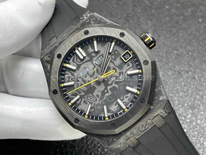 DIW Factory Audemars Piguet Royal Oak 15500 VOIDLINE 41mm Carbon Fiber Green Line Rubber Strap Black Dial - Image 2