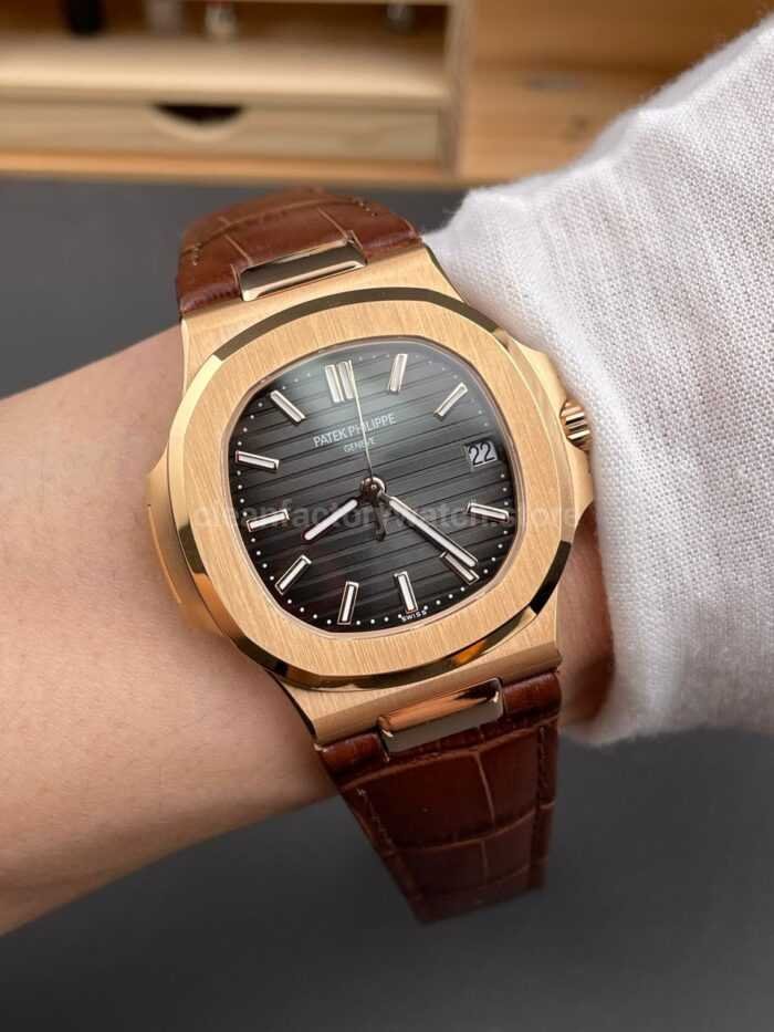BBF Factory Patek Philippe Nautilus 5711/1R 40mm Rose Gold Brown Leather Strap Black Dial - Image 4
