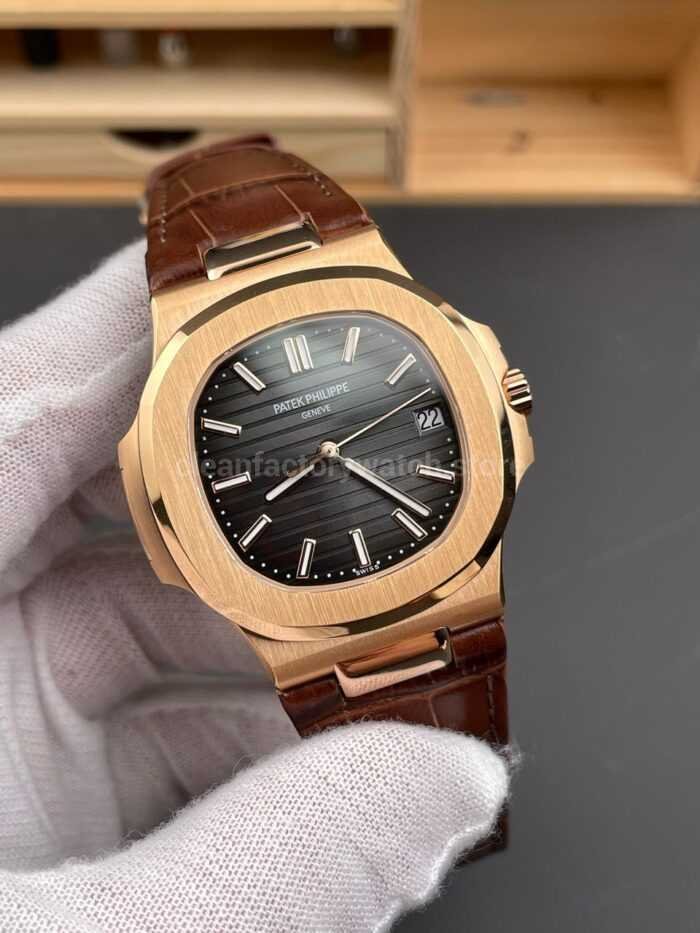 BBF Factory Patek Philippe Nautilus 5711/1R 40mm Rose Gold Brown Leather Strap Black Dial - Image 2