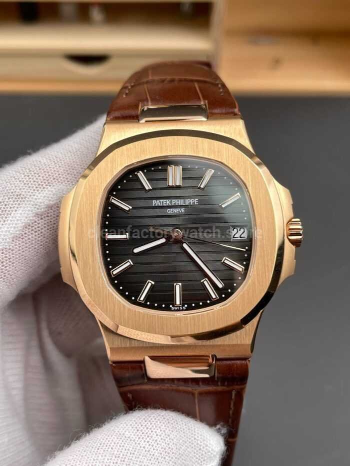BBF Factory Patek Philippe Nautilus 5711/1R 40mm Rose Gold Brown Leather Strap Black Dial - Image 3