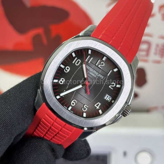 DDF Factory Patek Philippe Aquanaut 5167 40mm Steel Red Rubber Strap Arabic Numerals Black Dial - Image 3