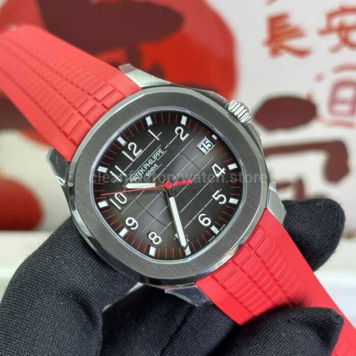 DDF Factory Patek Philippe Aquanaut 5167 40mm Steel Red Rubber Strap Arabic Numerals Black Dial - Image 2