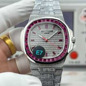 E7 Emerald Nautilus red dial diamond bezel 40mm