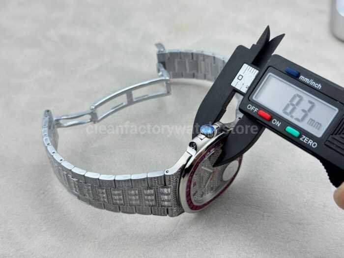 E7 Factory Patek Philippe Emerald Nautilus 5711 40mm Full Platinum Red Diamond Bezel Diamond Dial - Image 9