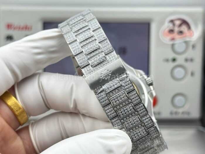 E7 Factory Patek Philippe Nautilus 5711 40mm White Gold Baguette Diamond Bezel Diamond Dial - Image 8
