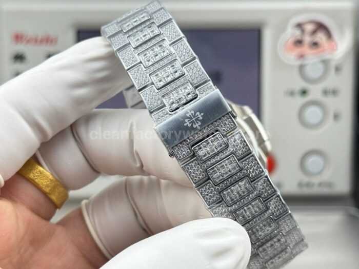 E7 Factory Patek Philippe Nautilus 5711 40mm White Gold Diamond Bezel Baguette Diamond Dial - Image 8