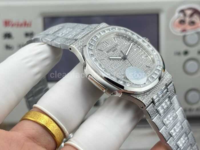 E7 Factory Patek Philippe Nautilus 5711 40mm White Gold Diamond Bezel Baguette Diamond Dial - Image 5