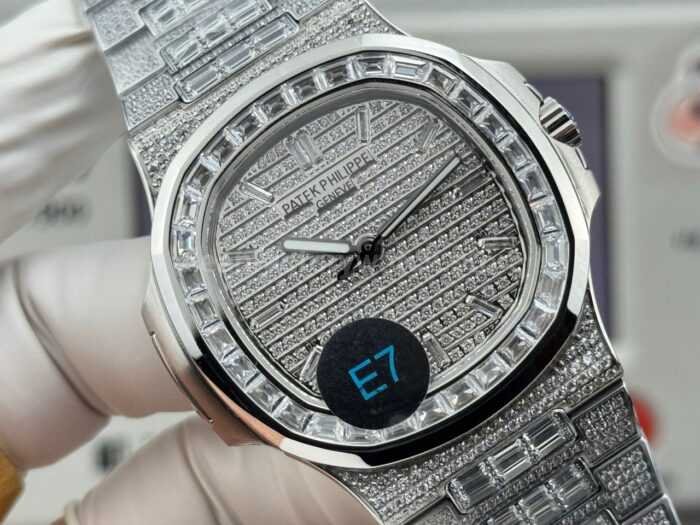 E7 Factory Patek Philippe Nautilus 5711 40mm White Gold Diamond Bezel Baguette Diamond Dial - Image 4