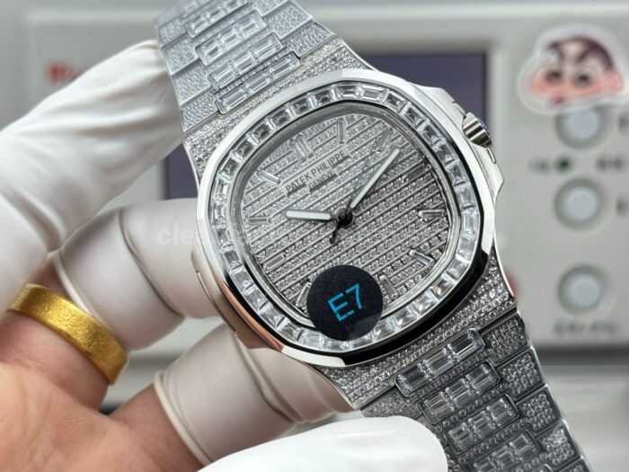 E7 Factory Patek Philippe Nautilus 5711 40mm White Gold Diamond Bezel Baguette Diamond Dial - Image 2