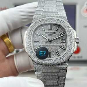 E7 Factory Patek Philippe Nautilus 5711 40mm White Gold Diamond Bezel Diamond Silver Dial
