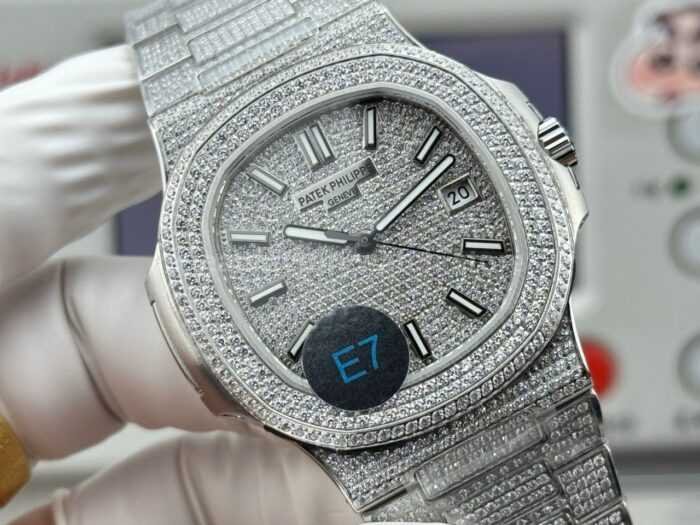 E7 Factory Patek Philippe Nautilus 5711 40mm White Gold Diamond Bezel Diamond Silver Dial - Image 4