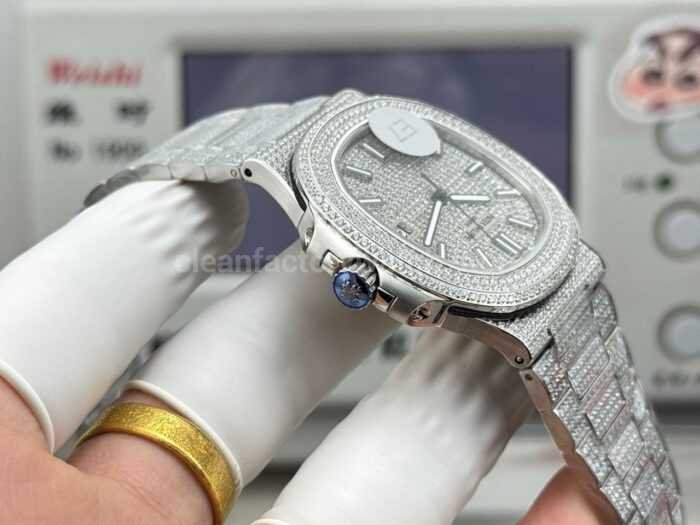 E7 Factory Patek Philippe Nautilus 5711 40mm White Gold Diamond Bezel Diamond Silver Dial - Image 6