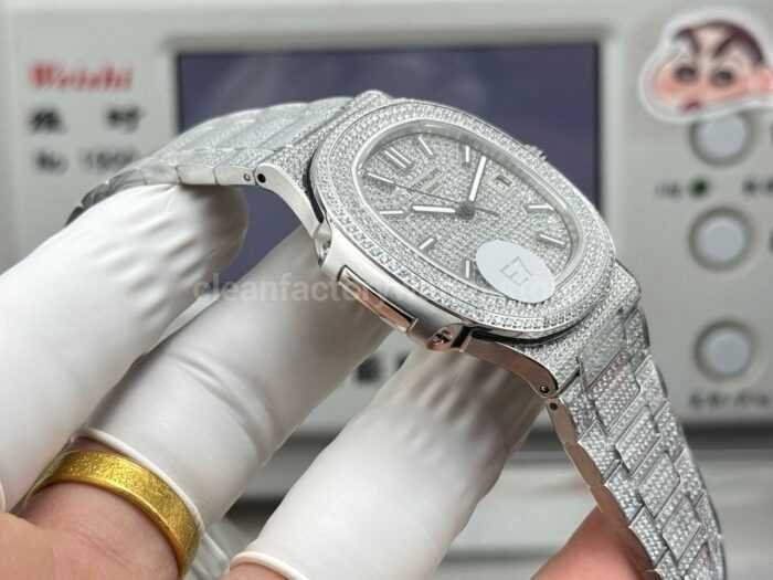 E7 Factory Patek Philippe Nautilus 5711 40mm White Gold Diamond Bezel Diamond Silver Dial - Image 5