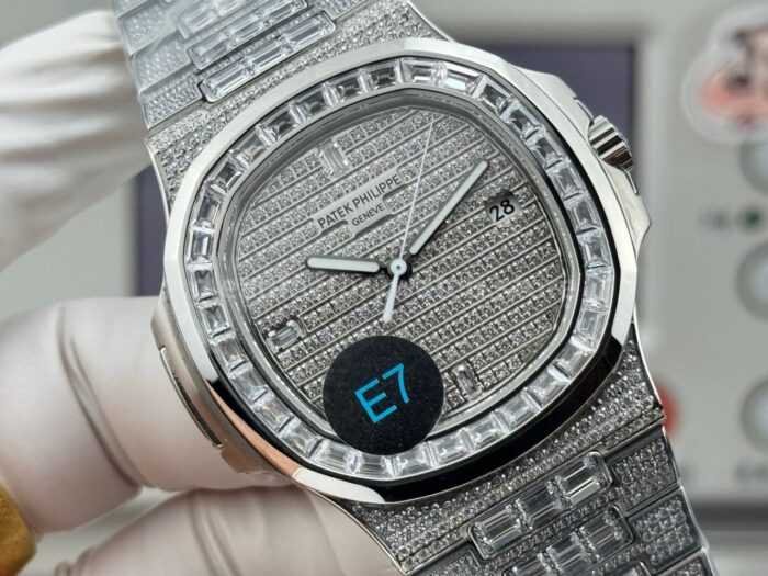 E7 Factory Patek Philippe Nautilus 5719G-010 40mm White Gold Diamond Bezel Diamond Dial - Image 4