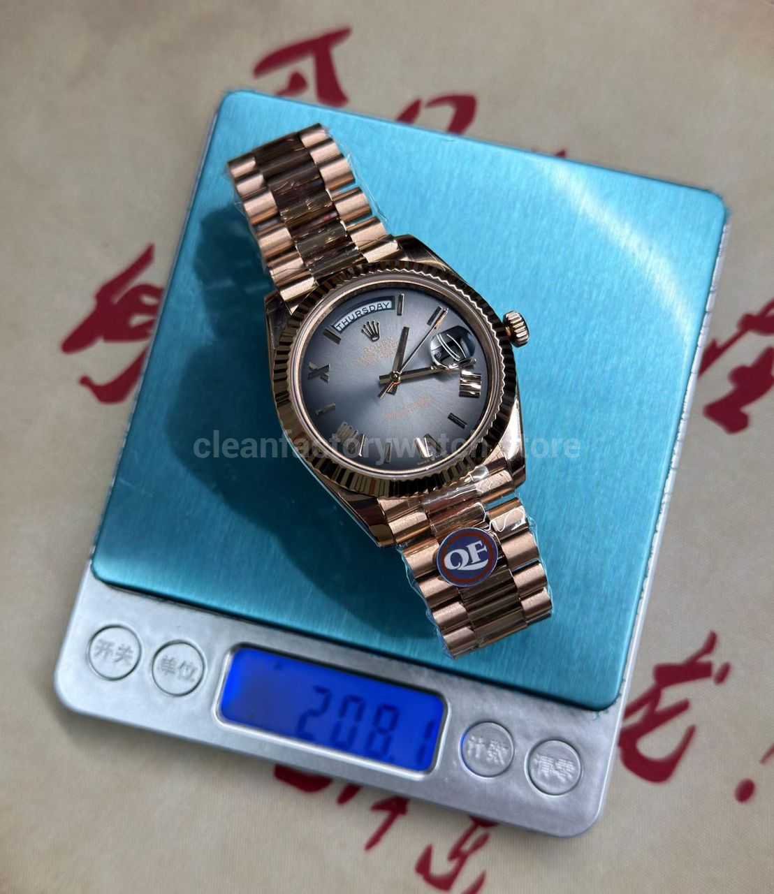 QF Factory Day Date weighted replica details Super Clone Watch,Clean Factory Watch
