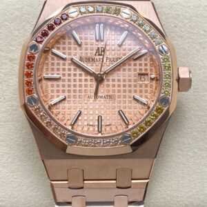 IPF Factory Audemars Piguet Royal Oak 15451OR rose gold rainbow diamond bezel champagne dial replica