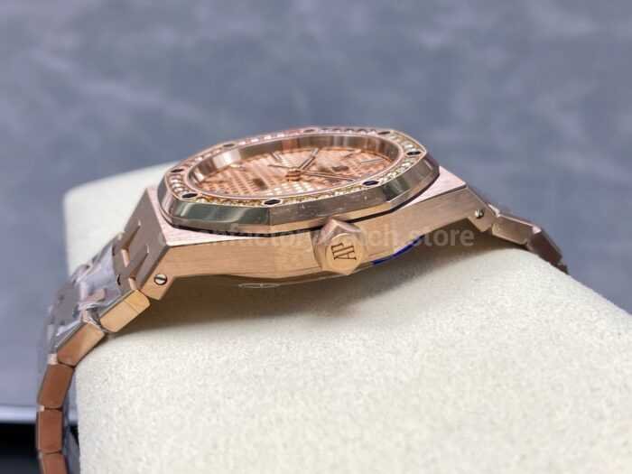IPF Factory Audemars Piguet Royal Oak 15451OR.YY.1256OR.01 37mm Rose Gold Rainbow Diamond Bezel Champagne Dial - Image 7