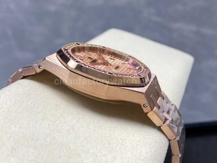 IPF Factory Audemars Piguet Royal Oak 15451OR.YY.1256OR.01 37mm Rose Gold Rainbow Diamond Bezel Champagne Dial - Image 6
