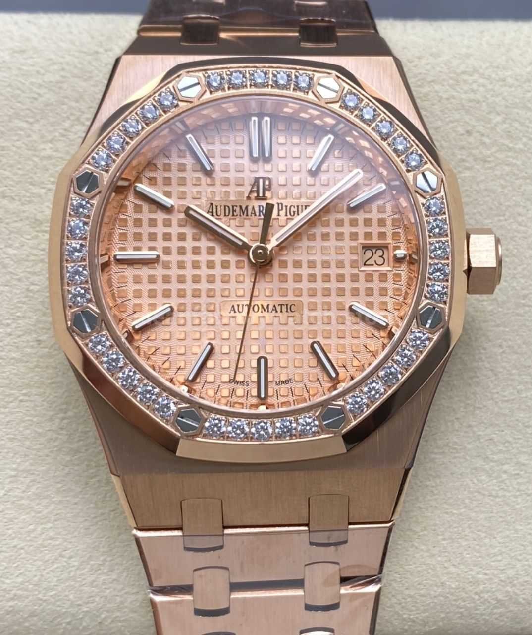 IPF Factory Audemars Piguet Royal Oak 15451OR rose gold diamond bezel champagne dial replica watch