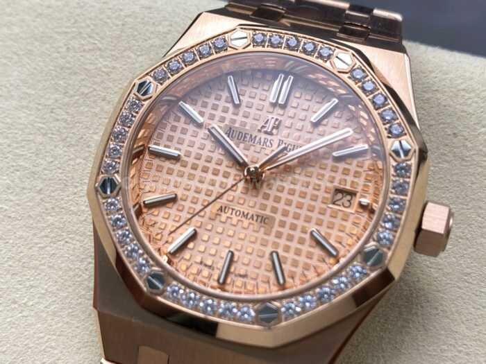 IPF Factory Audemars Piguet Royal Oak 15451OR.ZZ.1256OR.03 37mm Rose Gold Diamond Bezel Champagne Dial - Image 3